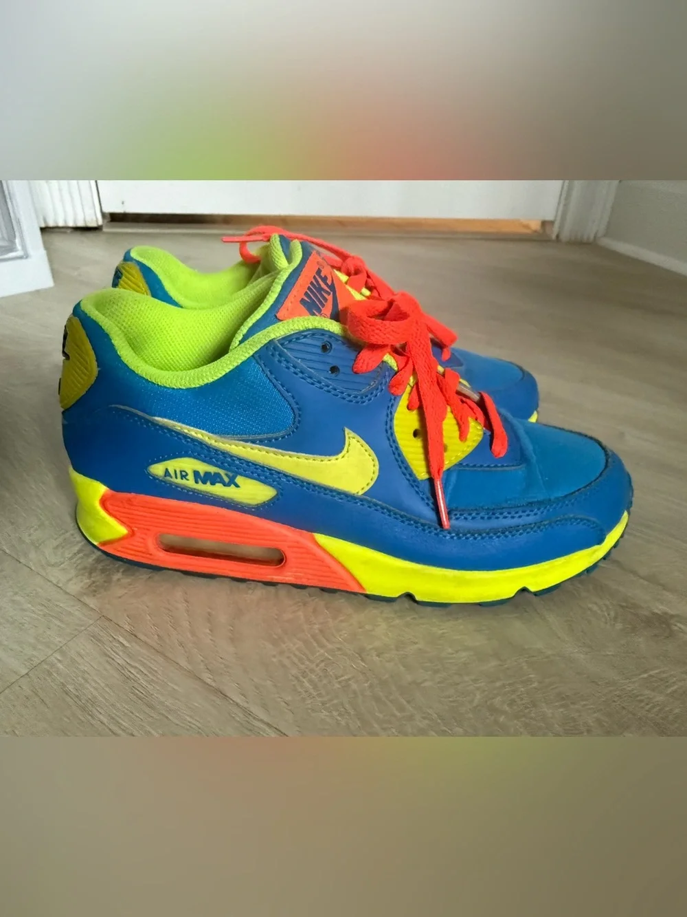 Nike Kids Sneakers - Bright Blue with Neon Yellow & Orange Accents 6.5 Y 8 women